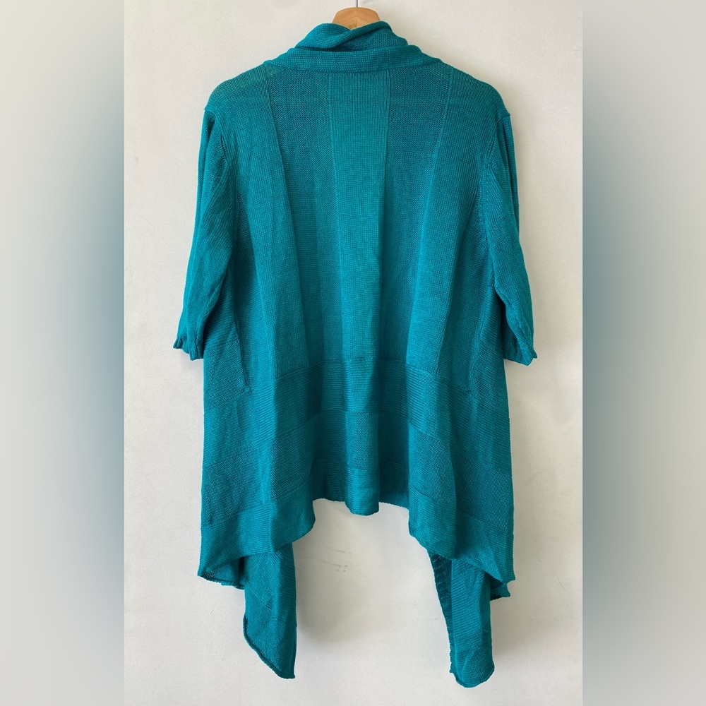 Eileen Fisher Teal Linen Silk Knit Layered Cardigan Women’s XL - Picture 2 of 6